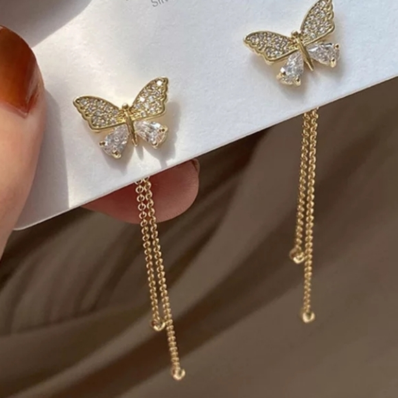 Goldtone Butterfly Dangle Earrings - Picture 1 of 4